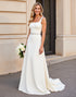 Simple Ivory Beaded Square Neck Long Wedding Dress