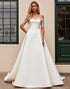 Ivory Lace Off the Shoulder Satin Wedding Dress with Half Sleeves