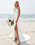Simple Ivory Satin Mermaid Wedding Dress with Slit