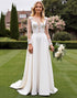 Ivory Cut Out Lace A Line Wedding Dress with Long Sleeves