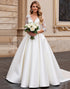 Ivory V-Neck A Line Lace Wedding Dress with Long Sleeves