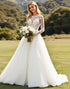 A Line Ivory Lace Appliqued Wedding Dress with Long Sleeves