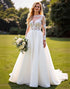 A Line Ivory Lace Appliqued Long Sleeves Wedding Dress