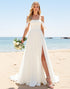 A Line Ivory Off The Shoulder Pleated Long Wedding Dress with Slit