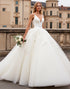 Ivory Spaghetti Straps Lace Tulle Ball-Gown Wedding Dress