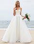 A Line Halter Satin Pleated Ivory Wedding Dress