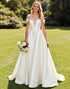 Ivory A Line Off the Shoulder Satin Wedding Dress
