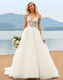 A Line Spaghetti Straps Ivory Lace Long Wedding Dress