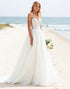 A Line Spaghetti Straps Ivory Sequin Long Wedding Dress