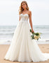 Ivory Strapless Lace Tulle A Line Boho Wedding Dress