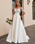 A Line Ivory Off The Shoulder Lace Aqqliqued Long Wedding Dress