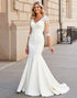 Ivory Lace V Neck Mermaid Wedding Dress with Half Sleeves