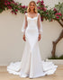 Mermaid Long Sleeves lvory Appliqued Wedding Dress
