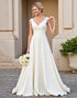 Ivory V-Neck Satin Lace A Line Wedding Dress