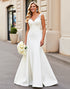 Ivory V-Neck Lace Satin Mermaid Wedding Dress