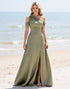 Chiffon Olive A Line Bridesmaid Dress with Slit
