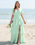 Mint Tiered A Line Chiffon Bridesmaid Dress with Slit