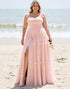 Plus Size A Line Blush Pink Bridesmaid Dress with Slit