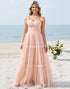 Tulle Corset A Line Blush Pink Bridesmaid Dress