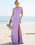 Mermaid Chiffon Ruffled Lilac Bridesmaid Dress with Slit