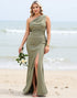 Mermaid Olive One Shoulder Plus Size Bridesmaid Dress with Slit