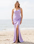 Mermaid Chiffon Simple Lilac Bridesmaid Dress with Slit