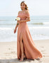 Off the Shoulder Sunset Sheath Bridesmaid Dress with Slit