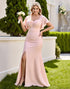 Plus Size Mermaid Candy Pink Ruched Bridesmaid Dress with Slit
