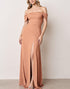 Off the Shoulder Sheath Sunset Bridesmaid Dress with Slit