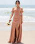 Sunset Off the Shoulder Chiffon Bridesmaid Dress with Slit