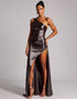 One Shoulder Dark Grey Ruched Formal Dress with Slit