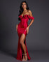 Off The Shoulder Mermaid Red Ruffled Formal Dress with Slit