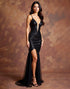 Mermaid Sequin Black Tie Dress with Slit