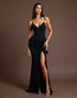 Mermaid Ruffled Black Tie Dress with Slit