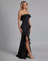 Strapless Mermaid Ruffled Black Tie Dress with Slit