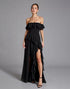 Off The Shoulder Ruffled Black Tie Dress with Slit