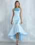 Mermaid Satin Boat Neck Sky Blue Prom Dress