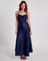 Navy A Line Spaghetti Straps Satin Formal Dress