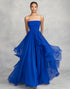 Strapless A Line Royal Blue Ruffled Formal Dress
