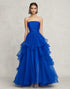 Strapless Tulle Ruffled A Line Royal Blue Formal Dress