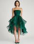 A Line Ruffled Tulle Dark Green Midi Prom Dress