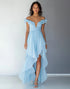 Off the Shoulder Ruffled Sky Blue Prom Dress