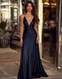 Mermaid Spaghetti Straps Satin Navy Formal Dress