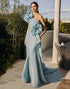 One Shoulder Ruffled Mermaid Sky Blue Wedding Guest Dress