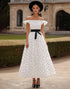 Off the Shoulder A Line White Wedding Guest Dress with Sash