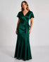 Satin Ruched Dark Green Formal Dress with Sash