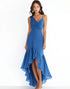 Blue Chiffon Ruffled High-Low Formal Dress