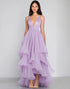 Lilac Ruffled V-Neck A Line Formal Dress