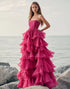 Strapless Tiered Hot Pink A Line Prom Dress