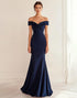 Off the Shoulder Mermaid Satin Navy Formal Dress